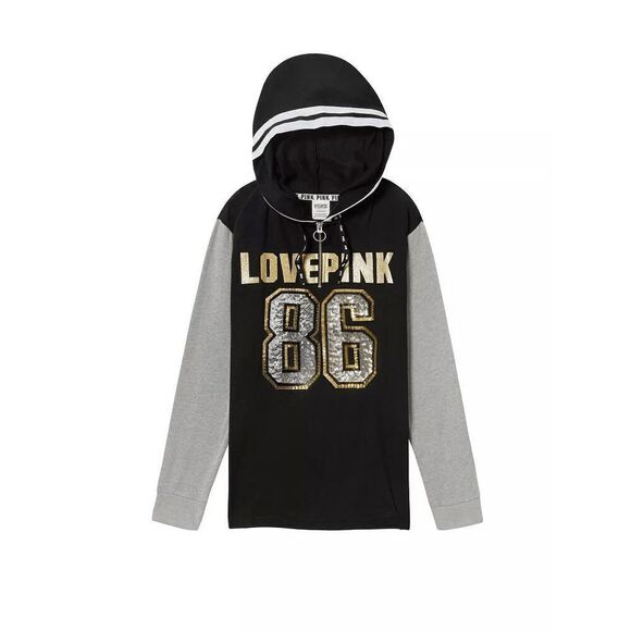 PINK Victorias Secret 86 Black Gold Silver Sequin Bling Glitter Sweater Large - Picture 7 of 8